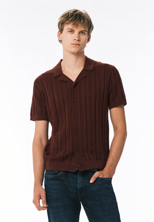 Wasko Chemise Pull Boutonnée à Manches Courtes pour Homme, Chocolat - BM24766