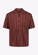 Sandro Chemise de Camp Imprimée à Manches Courtes pour Homme, Chocolat - BM24768