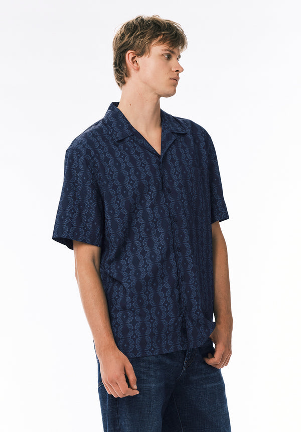 Sandro Chemise de Camp Imprimée à Manches Courtes pour Homme, Baleine - BM24768