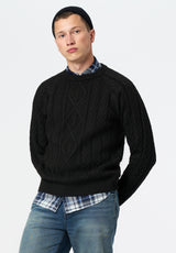 Walder Men's Relaxed Cable Knit Sweater color BLACK