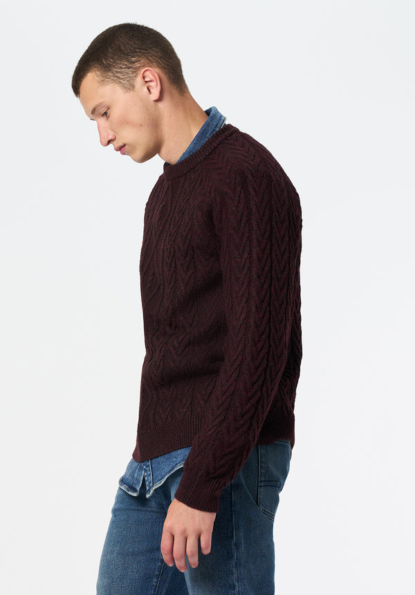 Walder Men's Relaxed Cable Knit Sweater color MAROON BANNER
