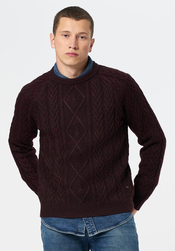 Walder Men's Relaxed Cable Knit Sweater color MAROON BANNER