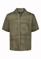 Buffalo David Bitton Sandro Men’s Printed Short Sleeve Camp Shirt COLOR Army Green 