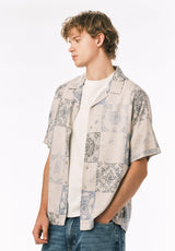 Buffalo David Bitton Sandro Men’s Printed Short Sleeve Camp Shirt COLOR Temple Grey 