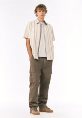 Buffalo David Bitton Sulian Men’s Short Sleeve Striped Shirt COLOR Milk 