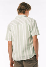Buffalo David Bitton Sulian Men’s Short Sleeve Striped Shirt COLOR Frosty Green 
