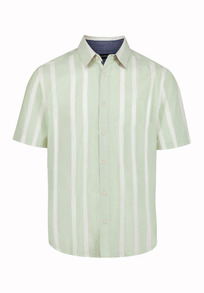 Buffalo David Bitton Sulian Men’s Short Sleeve Striped Shirt COLOR Frosty Green 