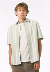 Buffalo David Bitton Sulian Men’s Short Sleeve Striped Shirt COLOR Frosty Green 