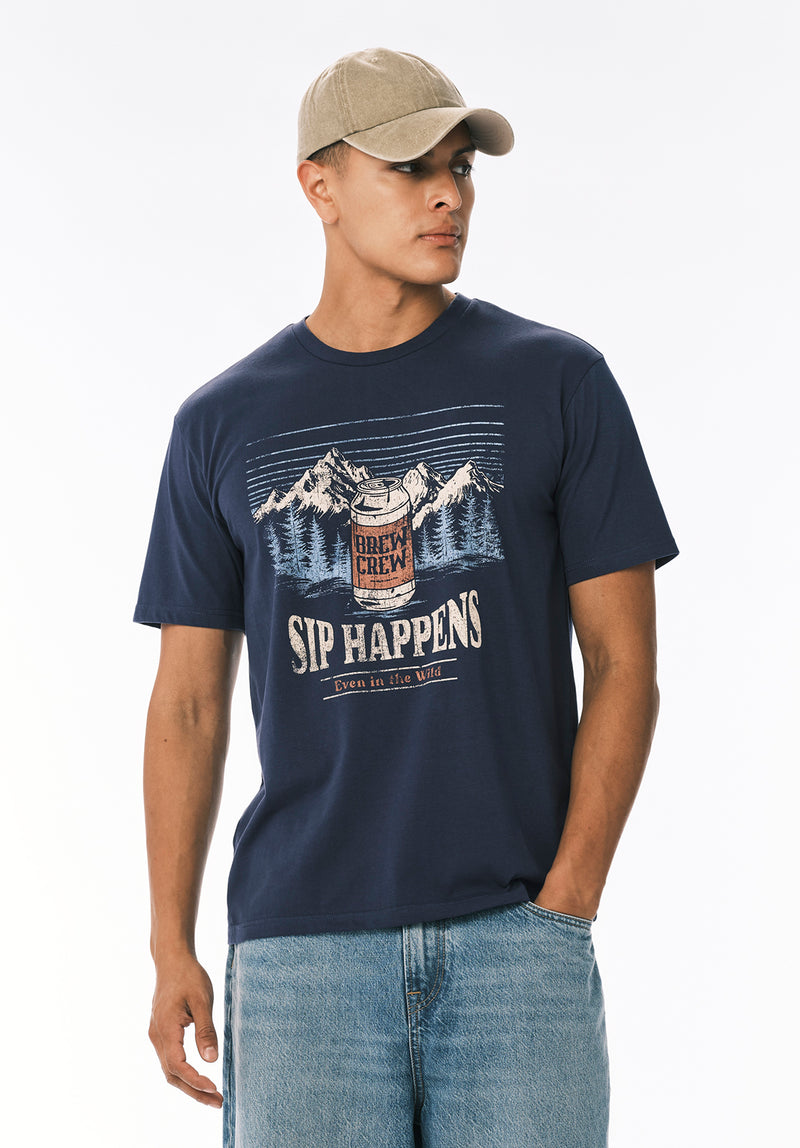 Tappens Men’s Graphic T-Shirt with Sip Happens Print, Whale - BM24821