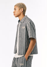 Buffalo David Bitton Scott Men’s Short Sleeve Striped Boxy Cropped Shirt COLOR Whale 