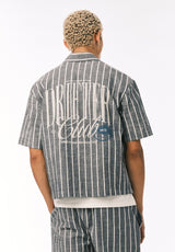 Buffalo David Bitton Scott Men’s Short Sleeve Striped Boxy Cropped Shirt COLOR Whale 