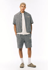 Buffalo David Bitton Scott Men’s Short Sleeve Striped Boxy Cropped Shirt COLOR Whale 