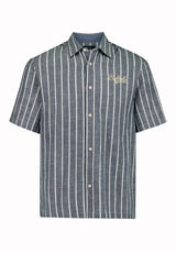 Buffalo David Bitton Scott Men’s Short Sleeve Striped Boxy Cropped Shirt COLOR Whale 