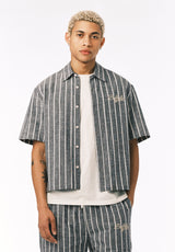 Buffalo David Bitton Scott Men’s Short Sleeve Striped Boxy Cropped Shirt COLOR Whale 