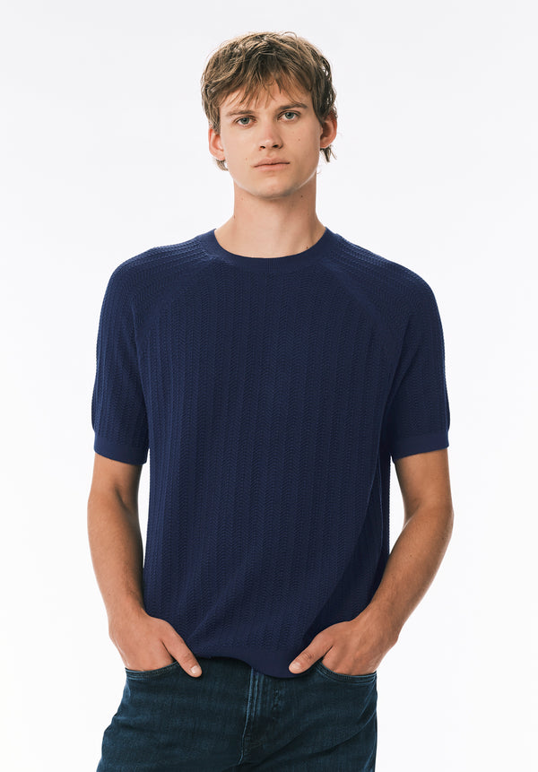 Wipped T-shirt Pull Texturé en Maille à Manches Courtes pour Homme, Baleine - BM24868