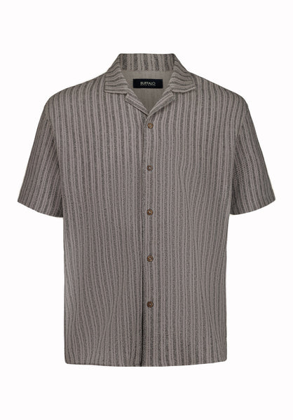 Buffalo David Bitton Koddy Men’s Textured Striped Short Sleeve Boxy Knit Shirt COLOR Meteorite 