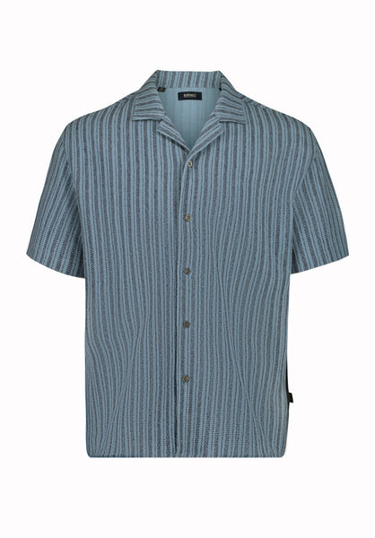 Buffalo David Bitton Koddy Men’s Textured Striped Short Sleeve Boxy Knit Shirt COLOR Faded Denim 