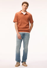 Buffalo David Bitton Kido Men's Ribbed Short Sleeve Polo, Coconut Shell 