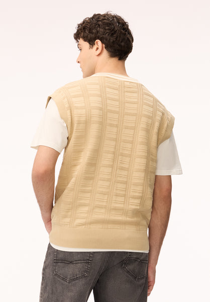 Buffalo David Bitton Wallo Men's Textured V-Neck Sweater Vest, Pale Khaki 
