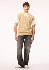 Buffalo David Bitton Wallo Men's Textured V-Neck Sweater Vest, Pale Khaki 