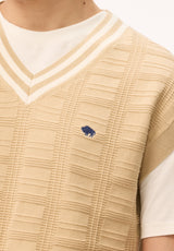Buffalo David Bitton Wallo Men's Textured V-Neck Sweater Vest, Pale Khaki 