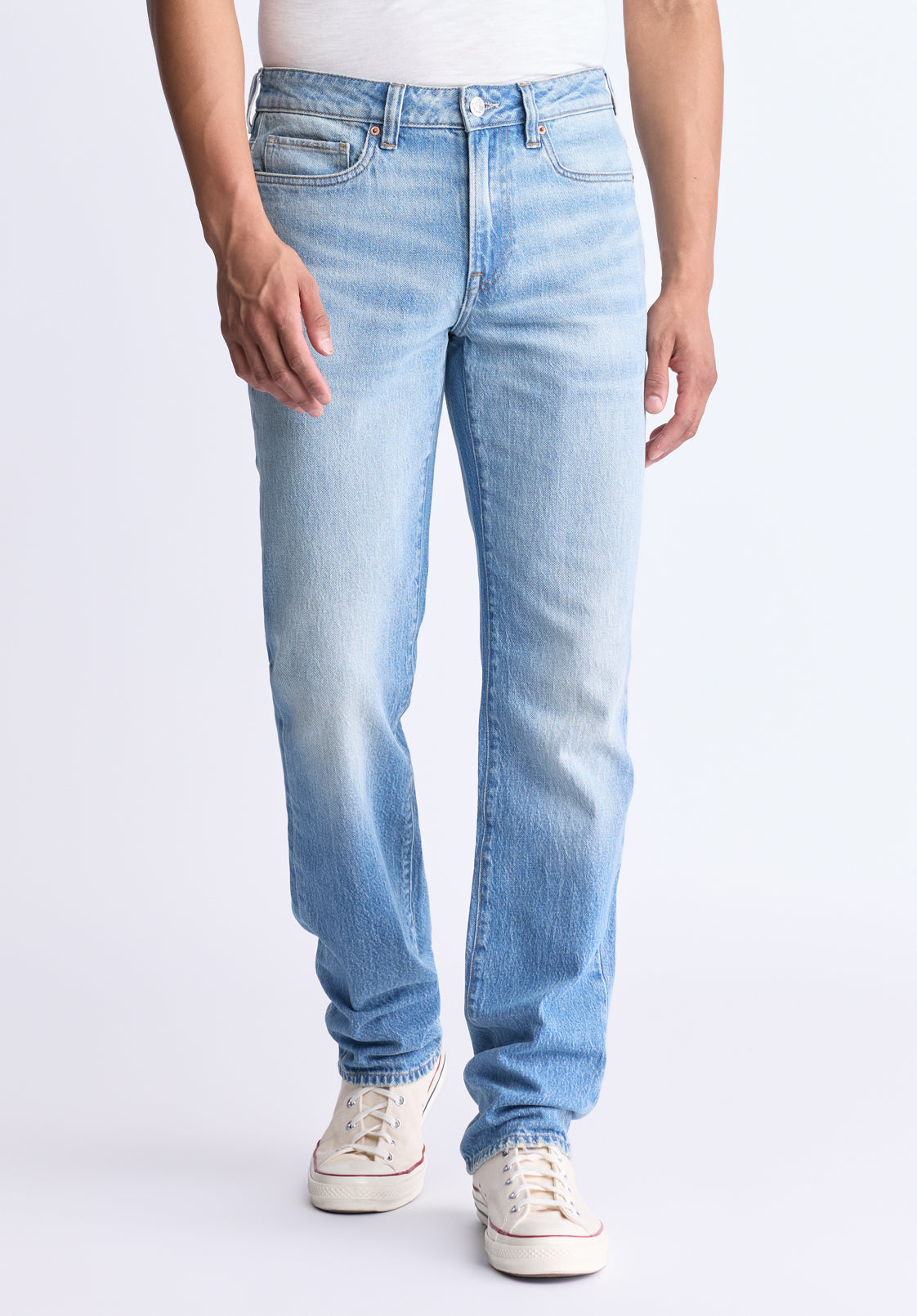 buffalo david bitton Straight Six Men's Crinkled and Sanded Jeans Light blue