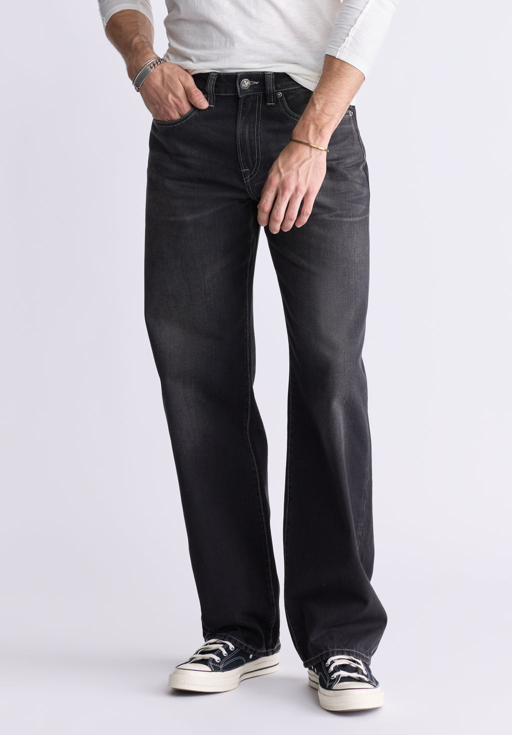 Loose Fit Matt Men s Jeans Vintage Sanded Black BM26007