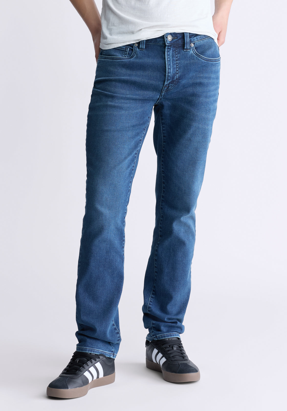 buffalo david bitton Straight Six Men's Fleece Jeans Whiskered Indigo