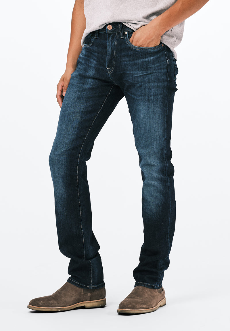 Slim Ash Men's Jeans, Contrast Whiskered Indigo - BM26024