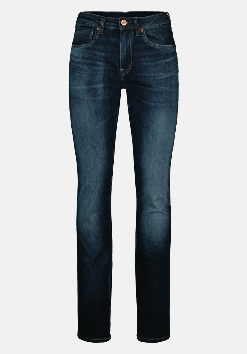 Slim Ash Men's Jeans, Contrast Whiskered Indigo - BM26024