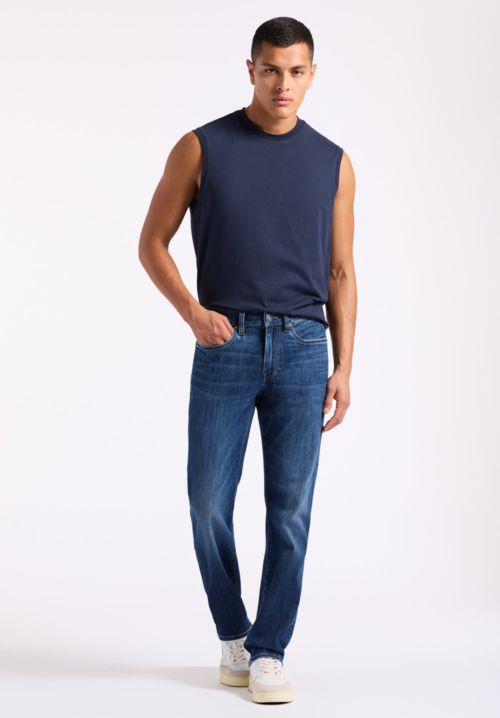 Slim Ash Men's Jeans, Whiskered and Contrasted Indigo – Buffalo
