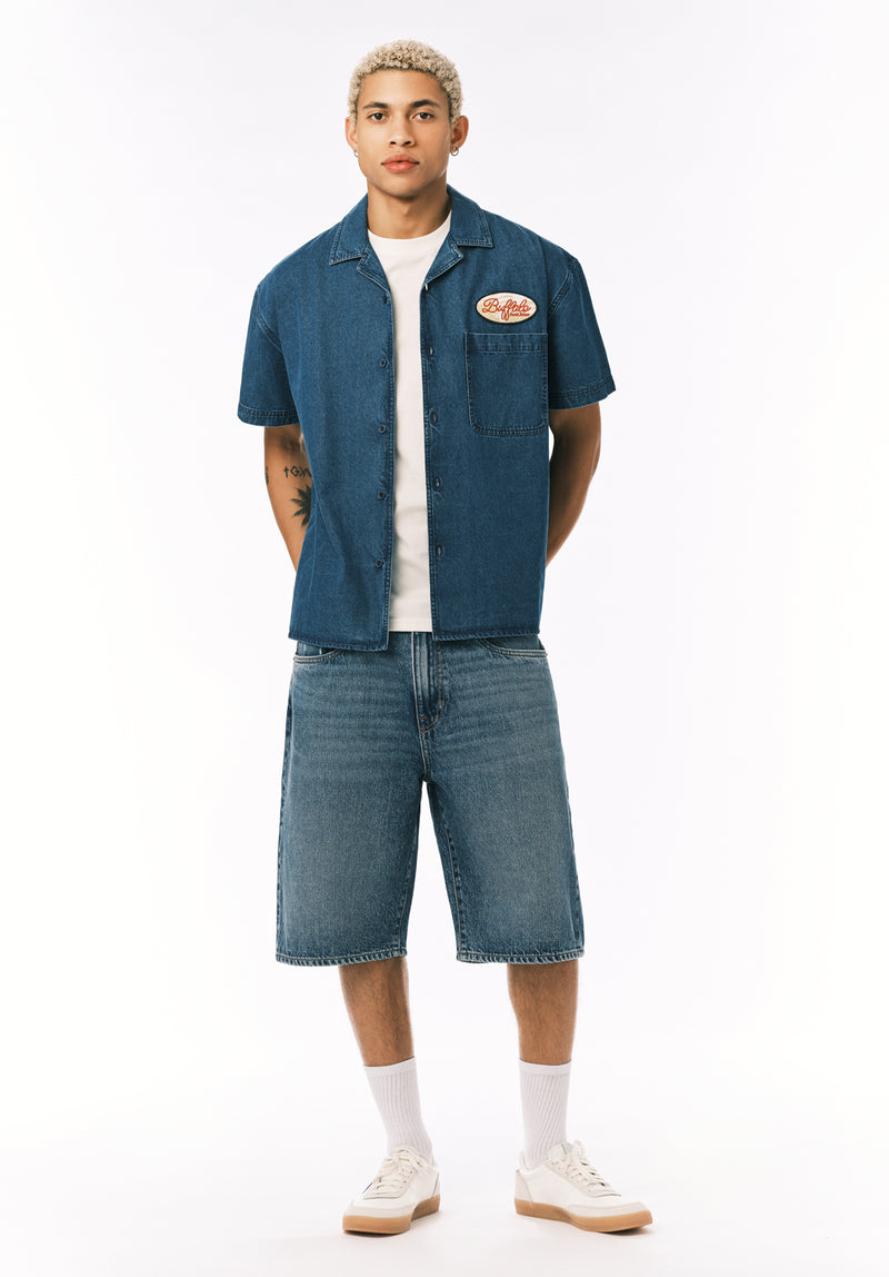 Mick Men's Wide Leg Denim Short, Distressed Blue – Buffalo Jeans CA