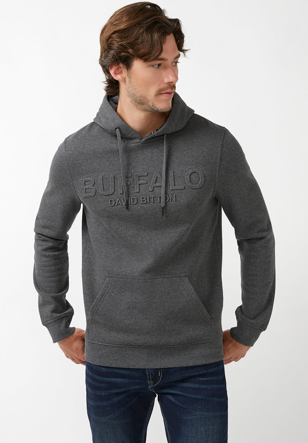 Buffalo Jeans Men s Fadol Embossed Fleecy Hoodie In Heather Grey Size M