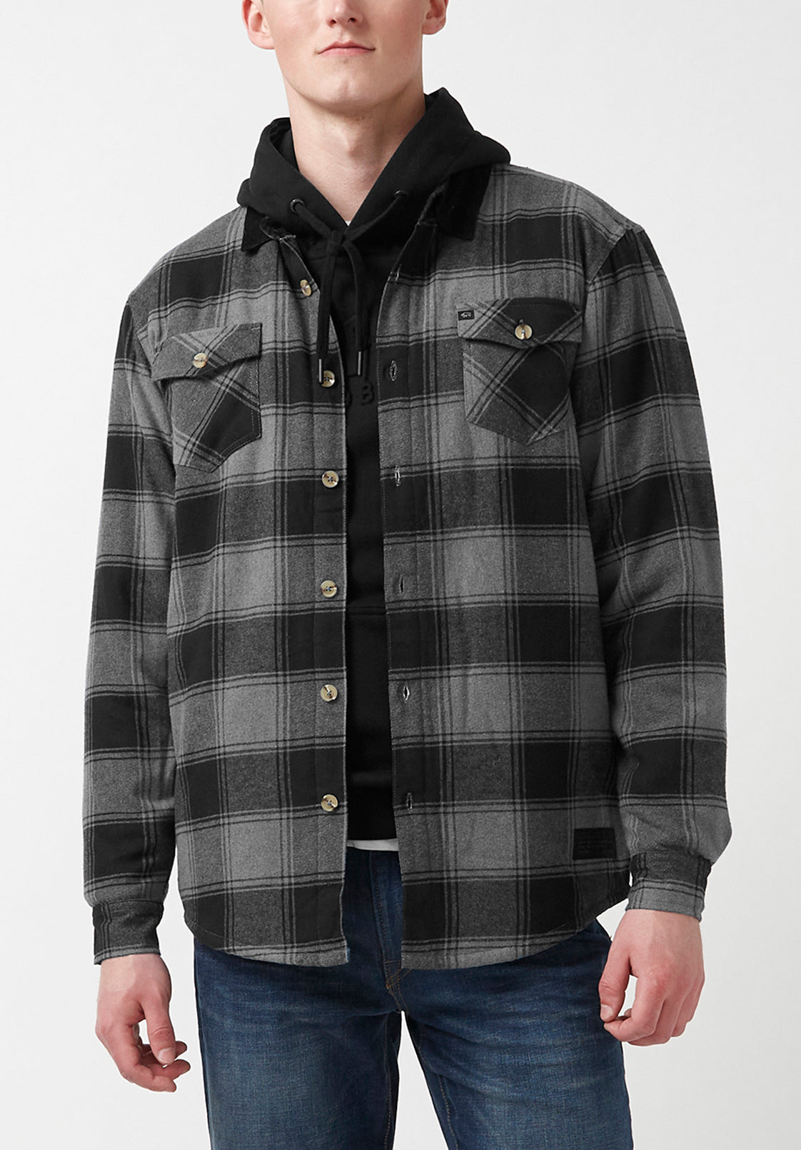 buffalo david bitton Seveno Grey Plaid Shacket