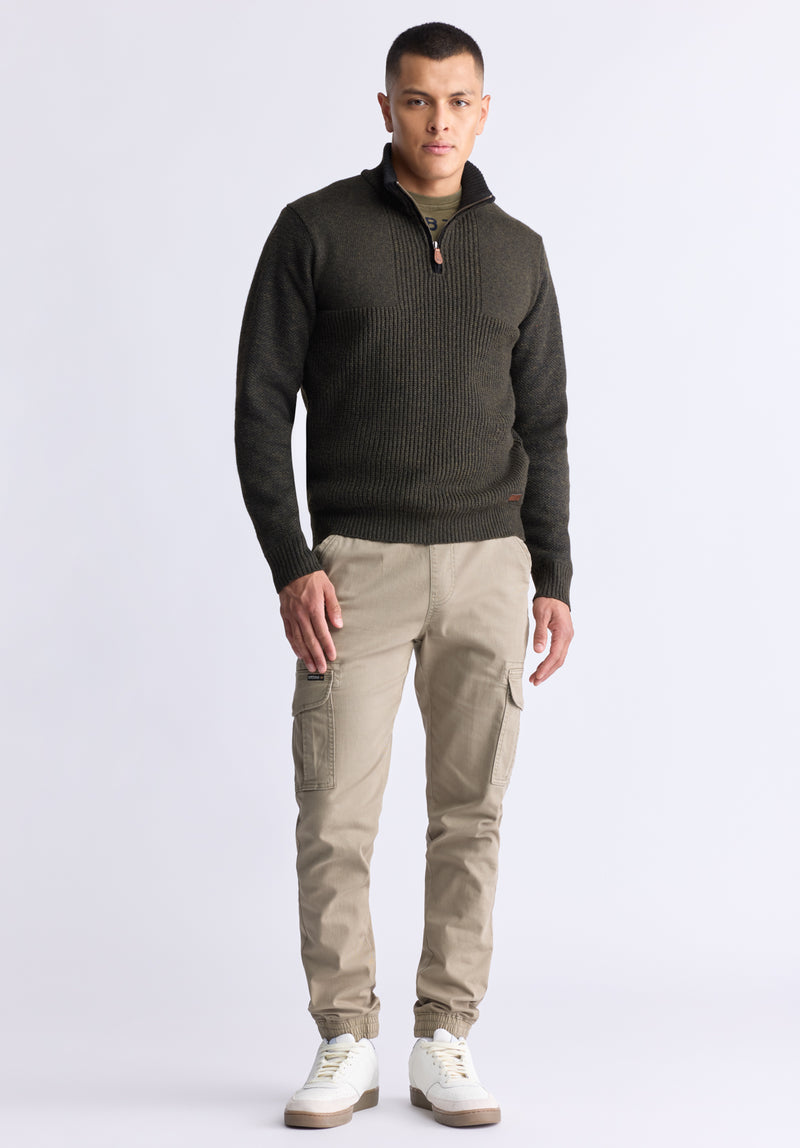 Buffalo Jeans Men s Werneck Quarter Zip Ribbed Knit Sweater Army Green Size S