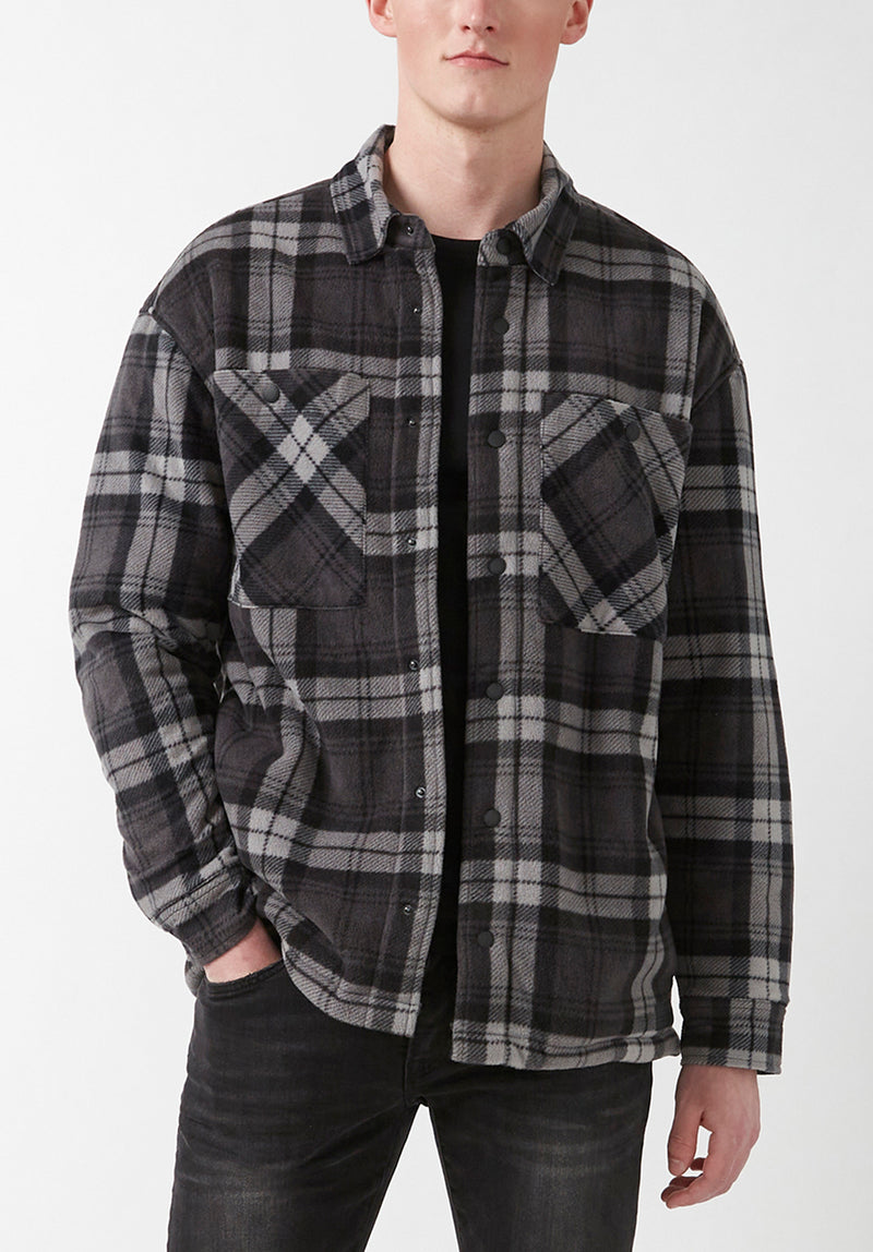 Buffalo David Bitton Sandis Black Plaid Fleece Shirt Jacket - BPM14426 Color BLACK PLAID