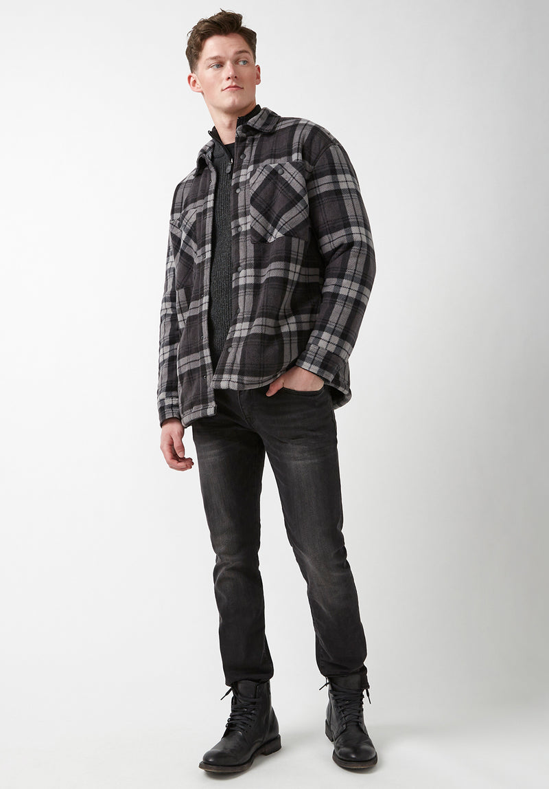 Buffalo David Bitton Sandis Black Plaid Fleece Shirt Jacket - BPM14426 Color BLACK PLAID