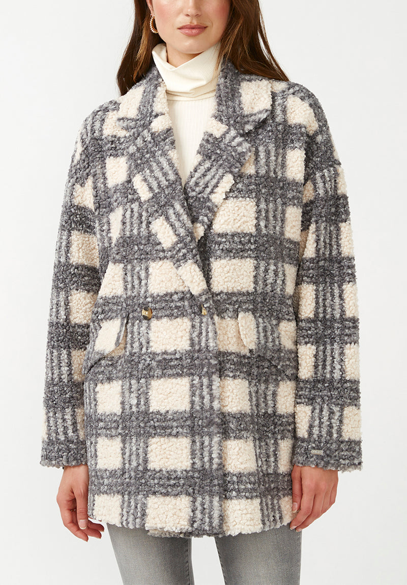 Buffalo David Bitton Aurelie Blue Cream Plaid Women's Car Coat - JK0009F Color BLUECREAM PLAID