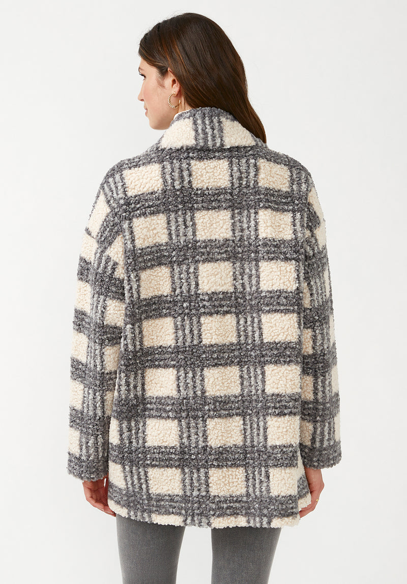 Aurelie Women s Oversized Car Coat in Blue Cream Plaid Buffalo