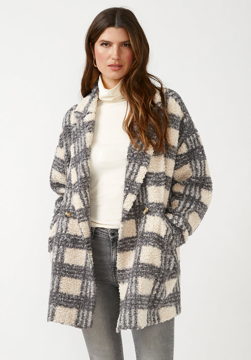 Buffalo David Bitton Aurelie Blue Cream Plaid Women's Car Coat - JK0009F Color BLUECREAM PLAID