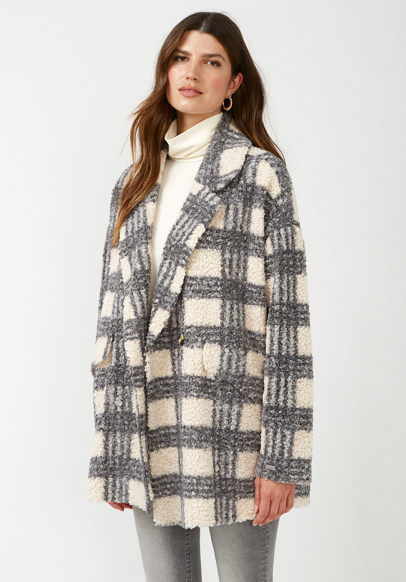 Buffalo David Bitton Aurelie Blue Cream Plaid Women's Car Coat - JK0009F  