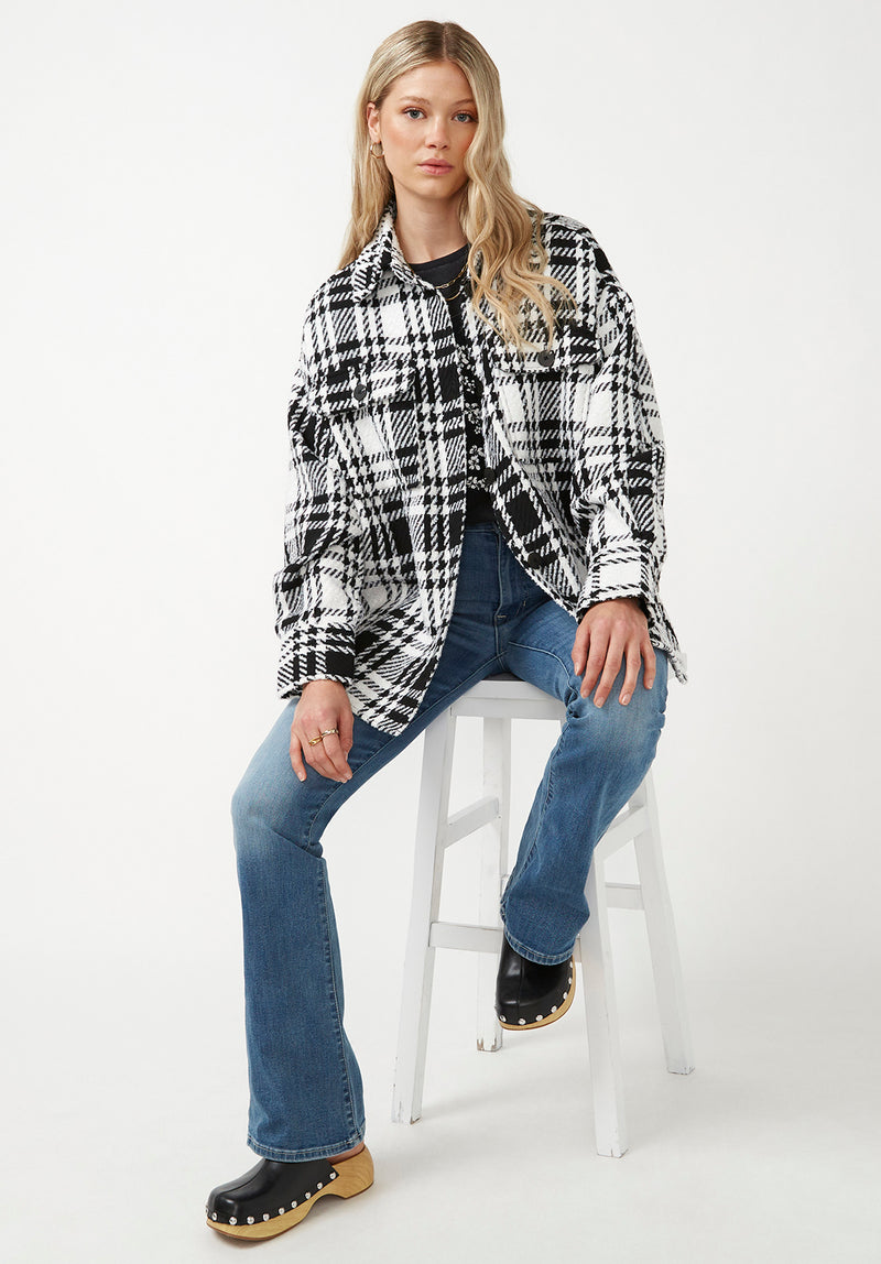 Buffalo David Bitton Liesel Black And White Glen Plaid Women's Shacket - JK0011F  