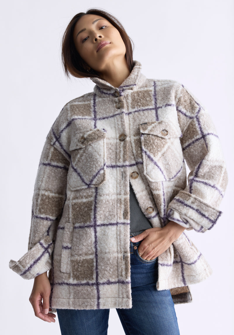 Royce Women s Plaid Coat Beige Purple Buffalo Jeans CA