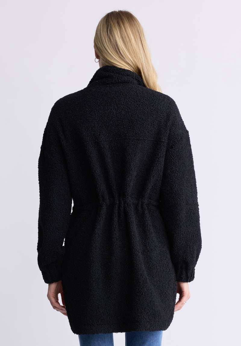 Citra Women s Cinch Waist Full Zip Sherpa Coat Black JK0038F