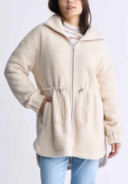 Citra Women s Cinch Waist Full Zip Sherpa Coat Oatmeal JK0038F