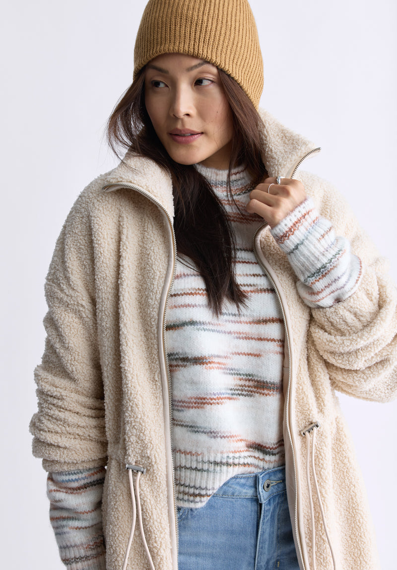 Citra Women s Cinch Waist Full Zip Sherpa Coat Oatmeal JK0038F