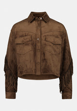 Bibi Women's Western Fringe Cropped Jacket in Faux Suede color CARAMEL