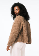 Gwynne Women's Plush Faux-Shearling Teddy Zip Jacket color BISCOTTI