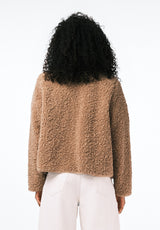 Gwynne Women's Plush Faux-Shearling Teddy Zip Jacket color BISCOTTI