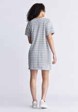 Robe t-shirt Delfina pour femme, rayures grises et blanches - KD0006S